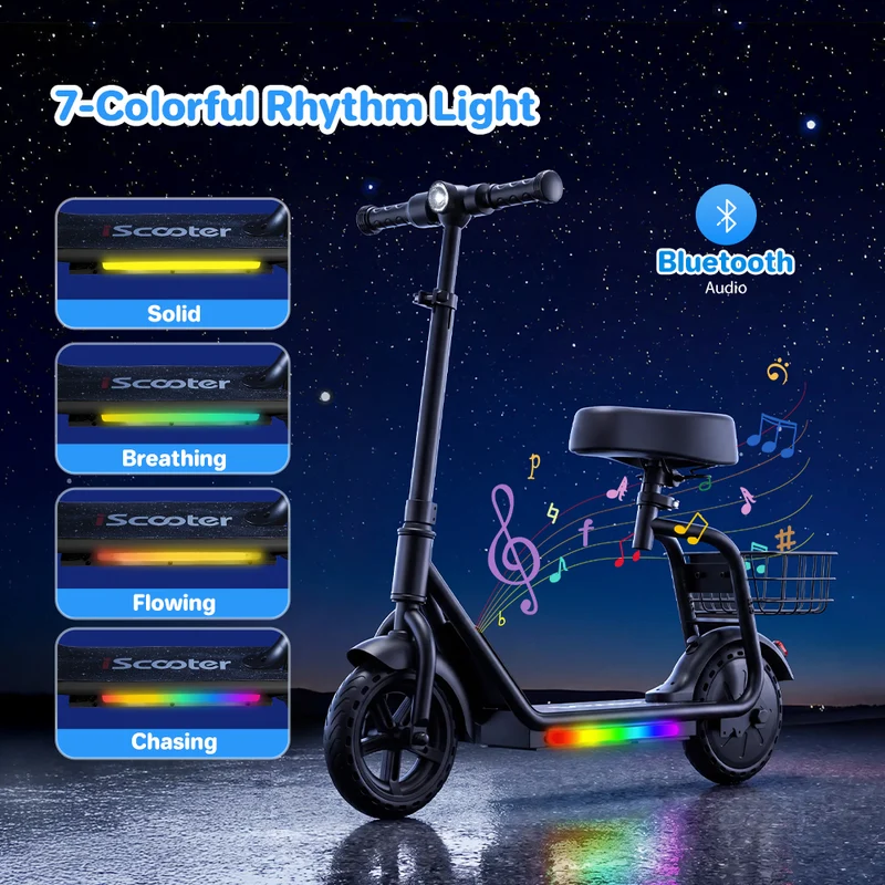 iScooter iK7 2-in-1 Kids Electric Scooter with Seat, Basket & App Parental Controls