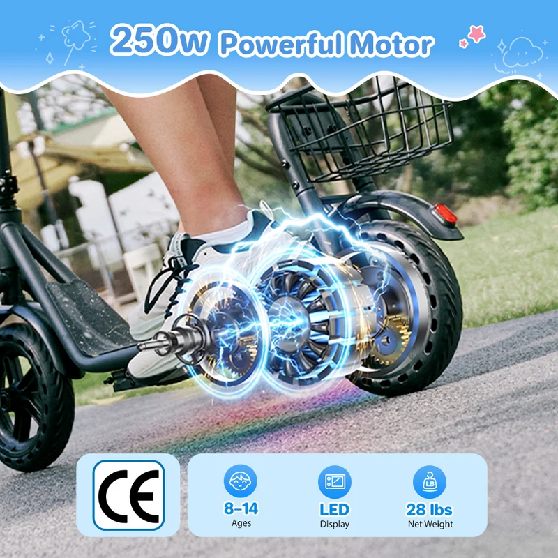 iScooter iK7 2-in-1 Kids Electric Scooter with Seat, Basket & App Parental Controls
