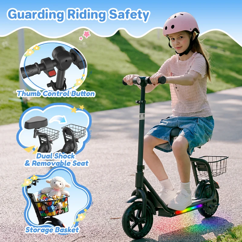 iScooter iK7 2-in-1 Kids Electric Scooter with Seat, Basket & App Parental Controls