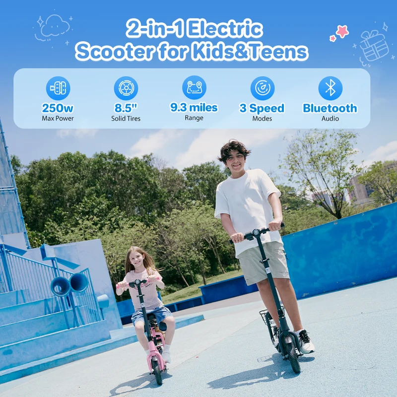 iScooter iK7 2-in-1 Kids Electric Scooter with Seat, Basket & App Parental Controls