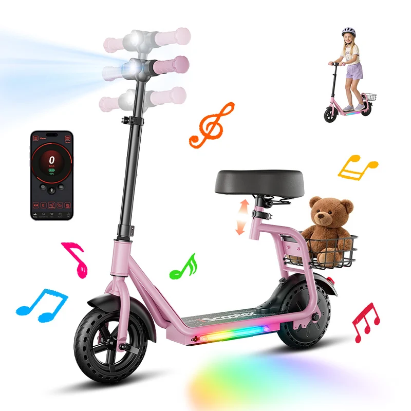 iScooter iK7 2-in-1 Kids Electric Scooter with Seat, Basket & App Parental Controls