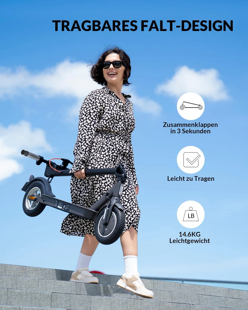 E Scooter mit Straßenzulassung,10 Zoll E Roller, Max 32km/40km Reichweite 20km/h, Elektro Scooter bis 120kg, Blinker, APP-Verbindung, Vierfache Stoßdämpfung, Duales Bremssystem E Roller für Erwachsene