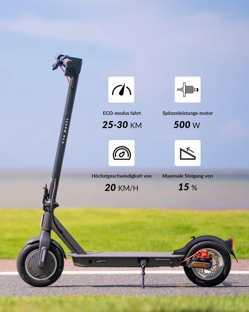 E Scooter mit Straßenzulassung,10 Zoll E Roller, Max 32km/40km Reichweite 20km/h, Elektro Scooter bis 120kg, Blinker, APP-Verbindung, Vierfache Stoßdämpfung, Duales Bremssystem E Roller für Erwachsene