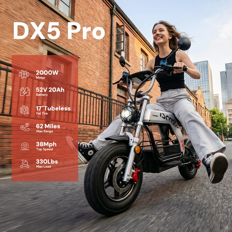 iScooter DX5Pro / DX5 2000W Electric Scooter with Seat & Large Basket - Moped Style