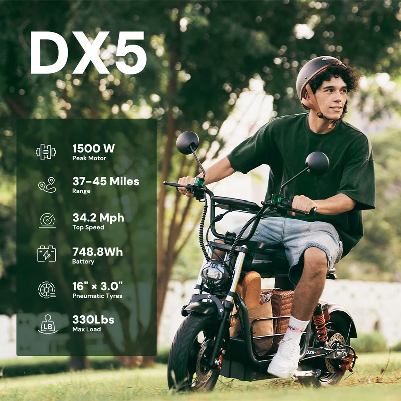 iScooter DX5 / DX5Pro Electric Scooter with Seat & Large Basket - Moped Style