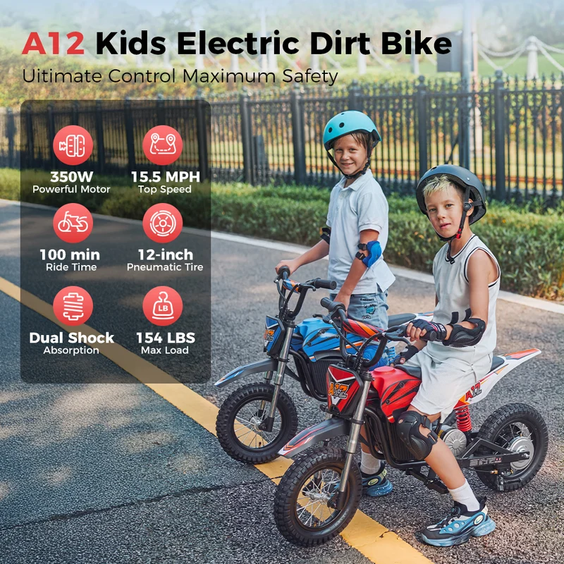 A12 Kids Electric Dirt Bike 350W Motor with Full Suspension