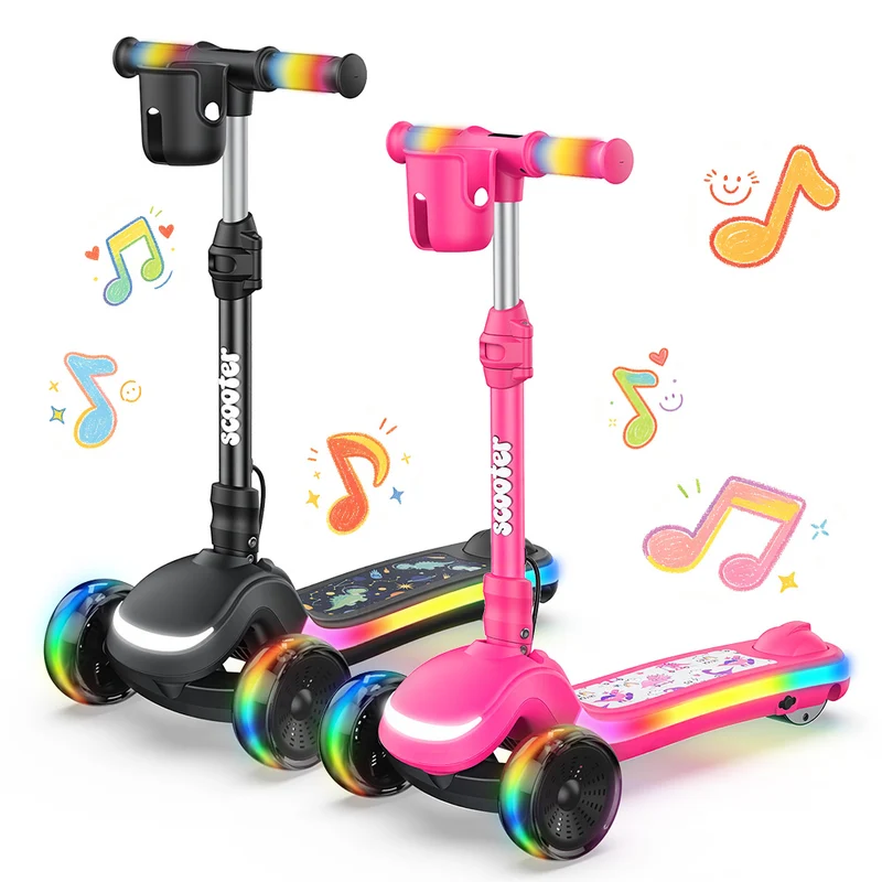 B2Pro 3-Wheel Kids' Electric Scooter with Colourful LED Lights & Foldable Design