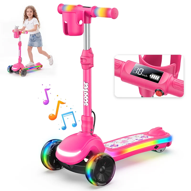 iScooter iK1S Kids Electric Scooter with Colorful Flashing Wheels & Height Adjustable