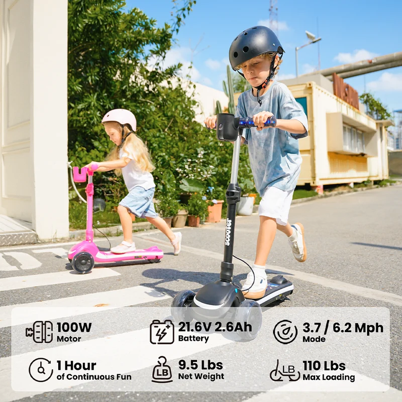B2Pro 3-Wheel Kids' Electric Scooter with Colourful LED Lights & Foldable Design