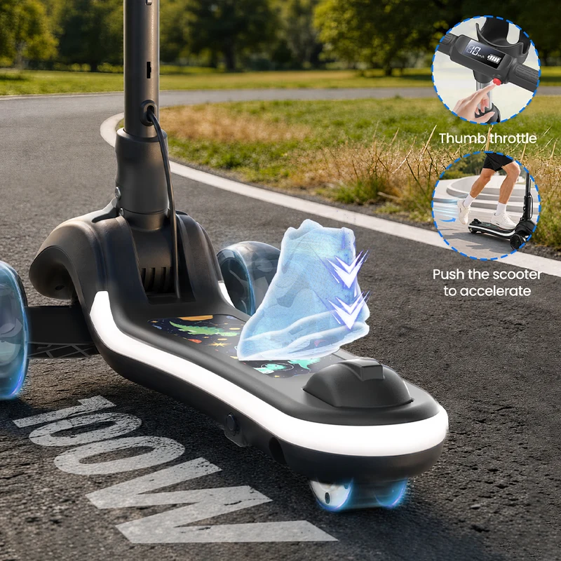 B2Pro 3-Wheel Kids' Electric Scooter with Colourful LED Lights & Foldable Design