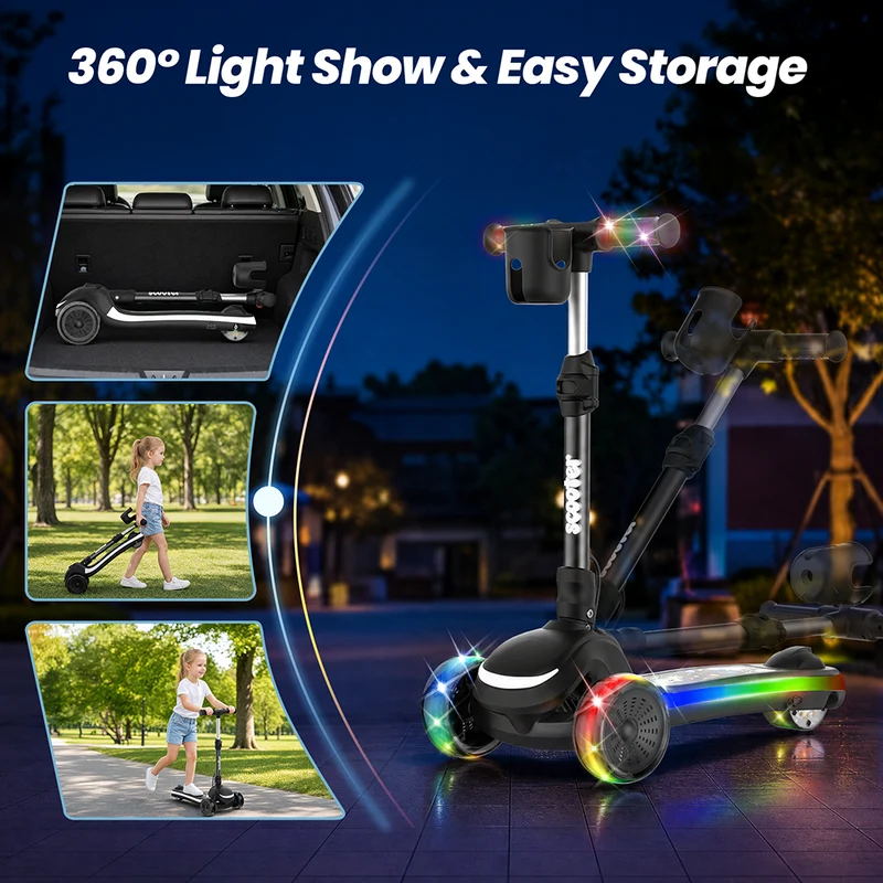 B2Pro 3-Wheel Kids' Electric Scooter with Colourful LED Lights & Foldable Design