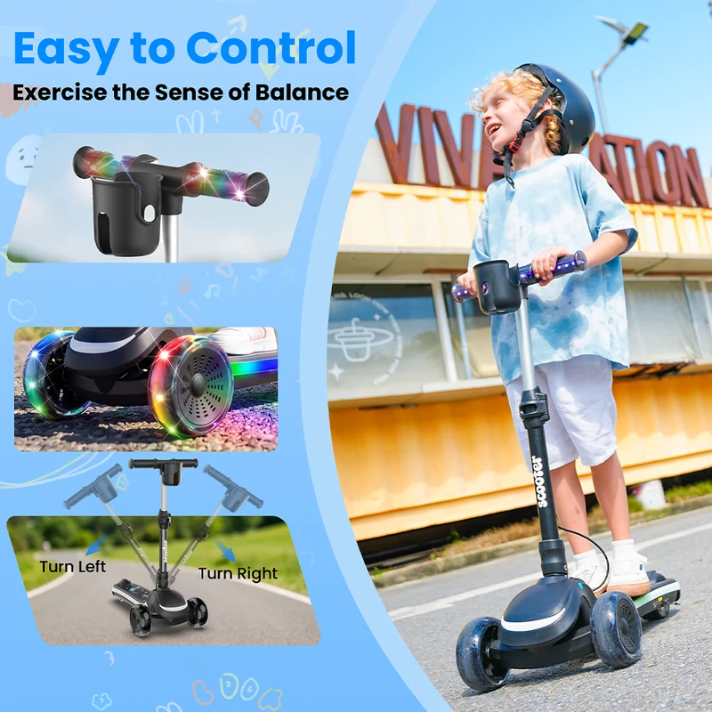 B2Pro 3-Wheel Kids' Electric Scooter with Colourful LED Lights & Foldable Design