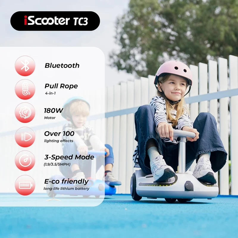 iScooter TC3 Electric Wiggle Car for Kids with Bluetooth and Pull Rope
