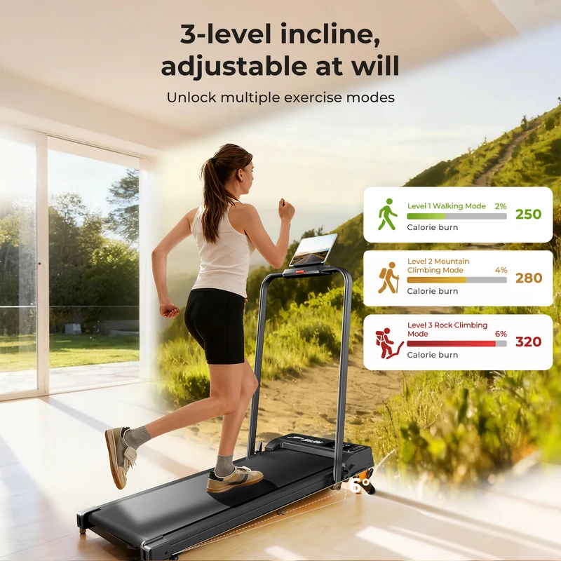 JT52 Walking Pad with Handrails Treadmill with Incline