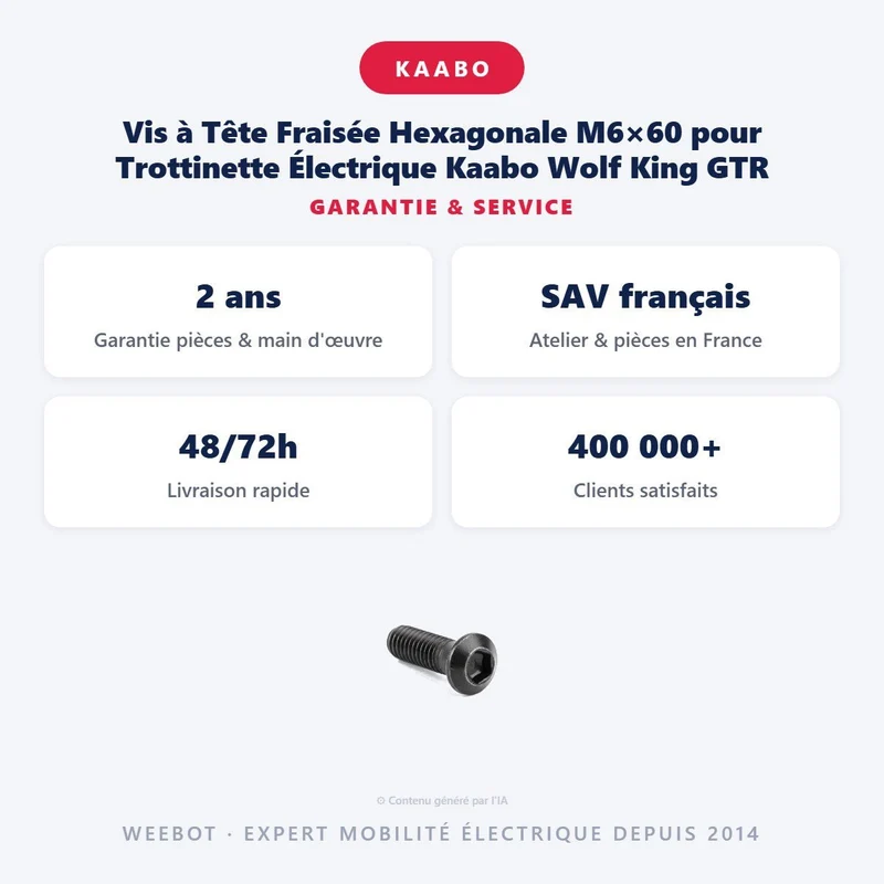 Vis à Tête Fraisée Hexagonale M6×60 pour Trottinette Électrique Kaabo Wolf King GTR