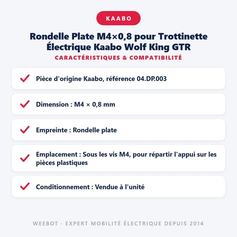 Rondelle Plate M4×0,8 pour Trottinette Électrique Kaabo Wolf King GTR