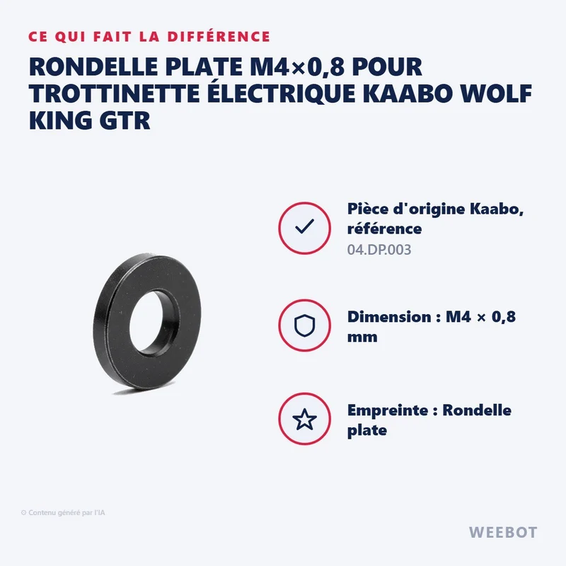 Rondelle Plate M4×0,8 pour Trottinette Électrique Kaabo Wolf King GTR