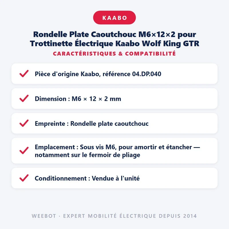 Rondelle Plate Caoutchouc M6×12×2 pour Trottinette Électrique Kaabo Wolf King GTR