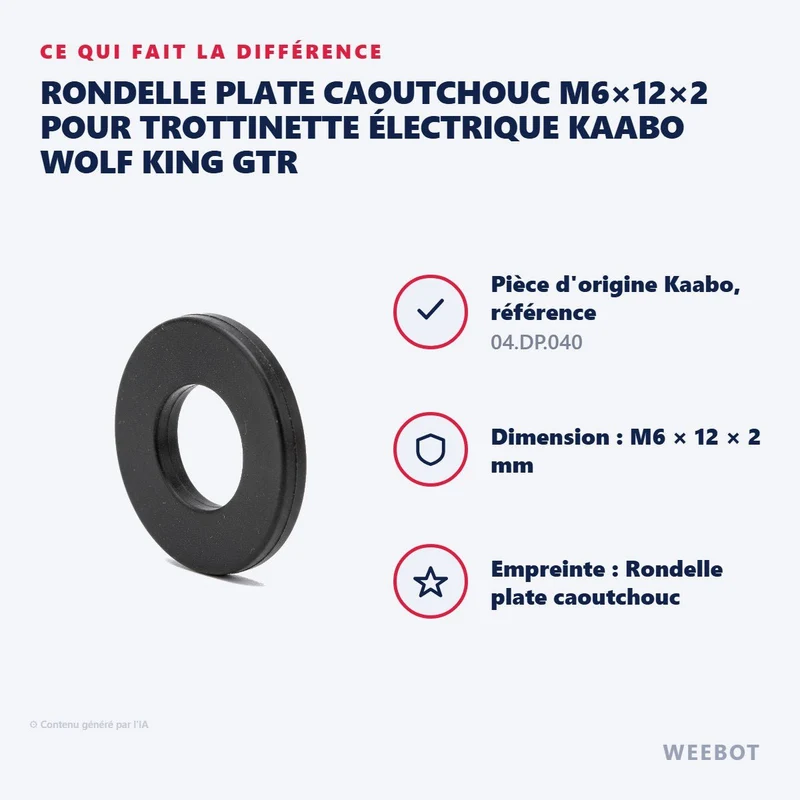 Rondelle Plate Caoutchouc M6×12×2 pour Trottinette Électrique Kaabo Wolf King GTR