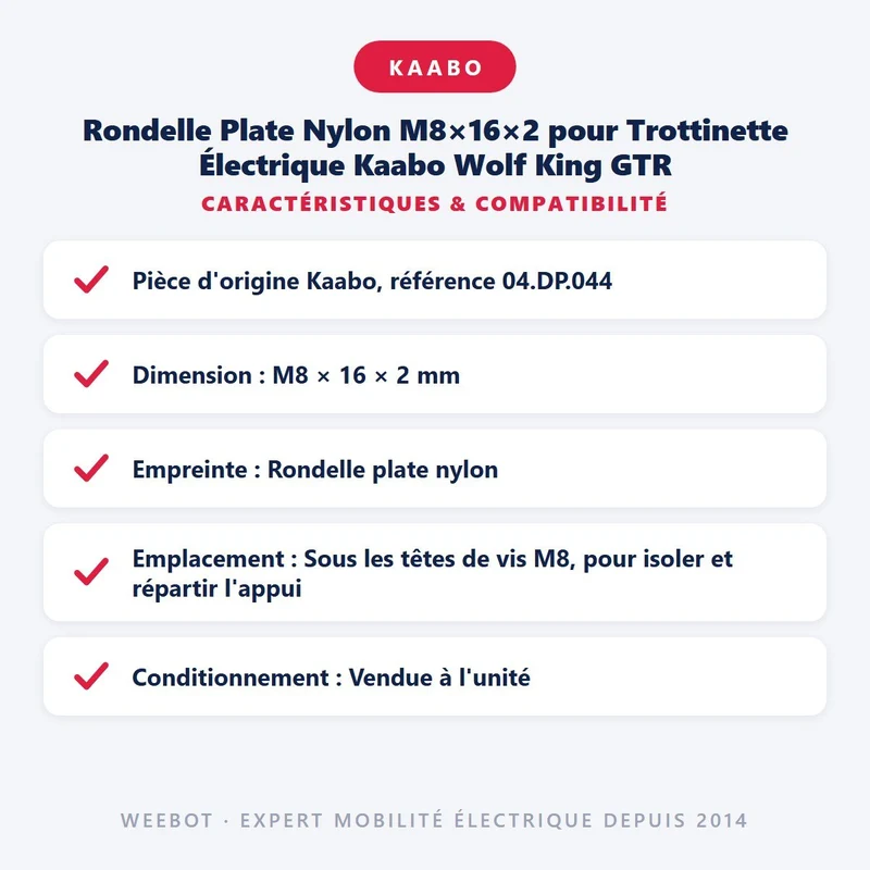 Rondelle Plate Nylon M8×16×2 pour Trottinette Électrique Kaabo Wolf King GTR