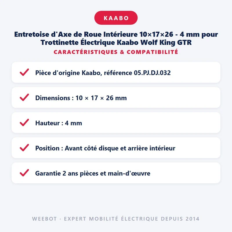 Entretoise d'Axe de Roue Intérieure 10×17×26 - 4 mm pour Trottinette Électrique Kaabo Wolf King GTR