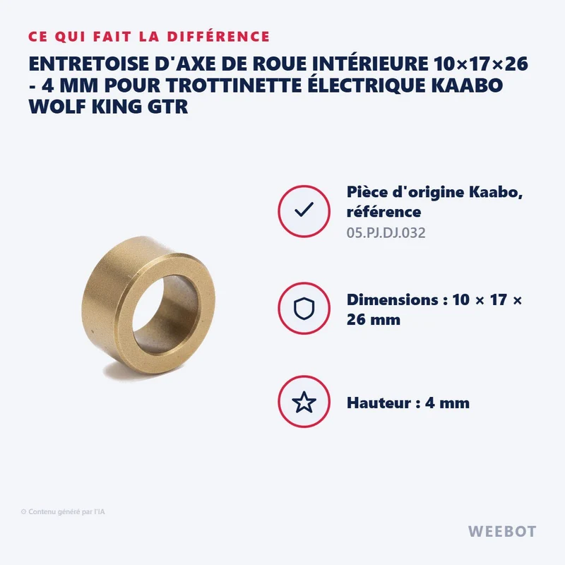 Entretoise d'Axe de Roue Intérieure 10×17×26 - 4 mm pour Trottinette Électrique Kaabo Wolf King GTR