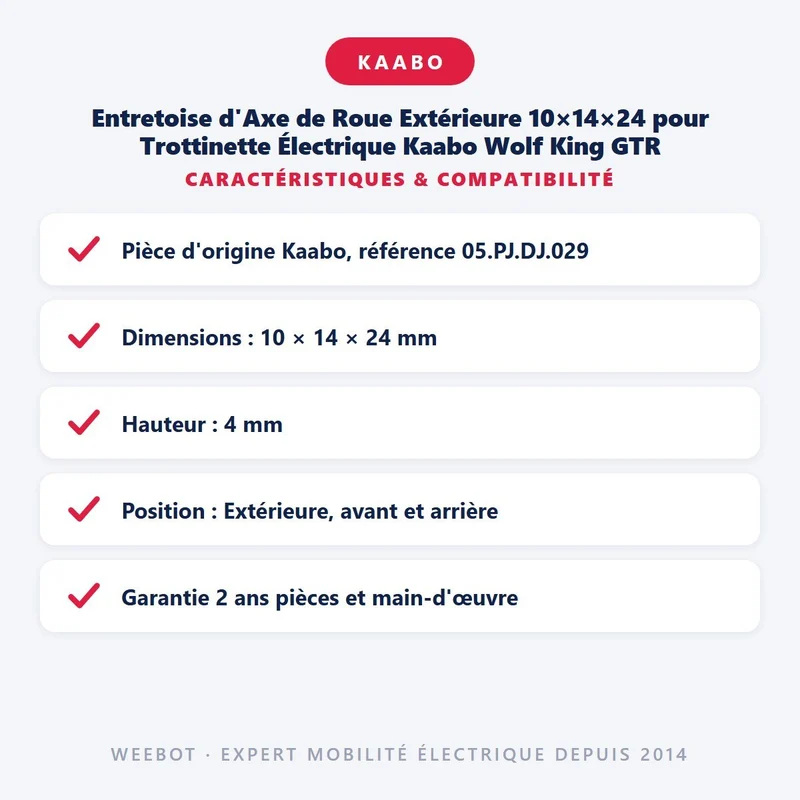 Entretoise d'Axe de Roue Extérieure 10×14×24 pour Trottinette Électrique Kaabo Wolf King GTR