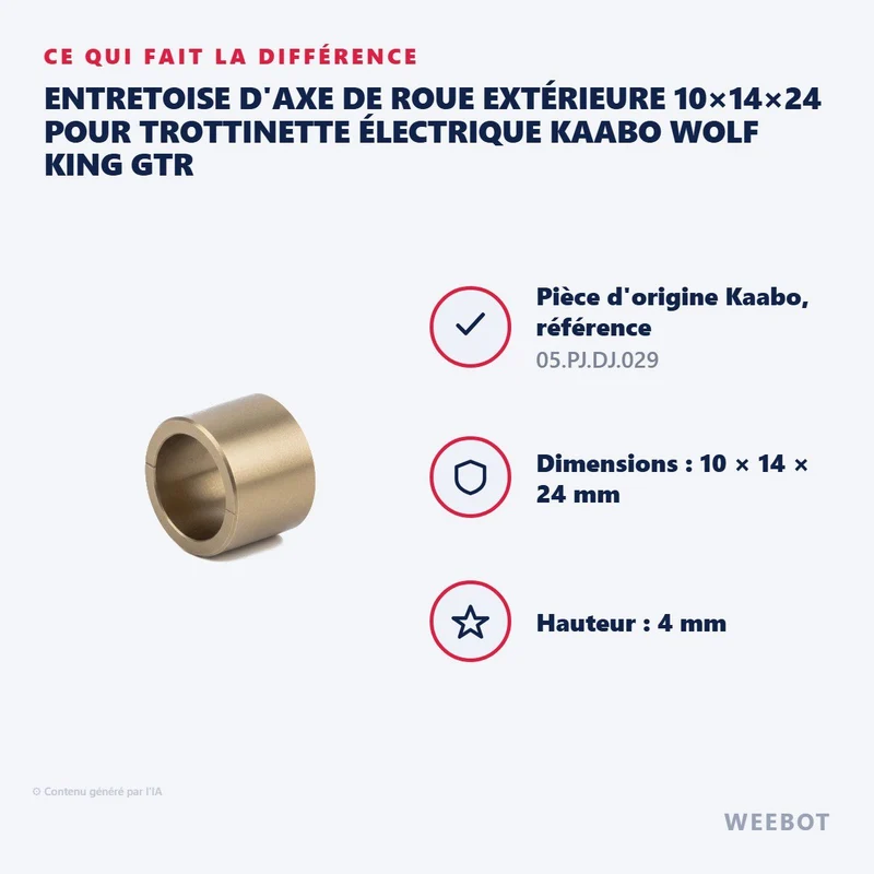Entretoise d'Axe de Roue Extérieure 10×14×24 pour Trottinette Électrique Kaabo Wolf King GTR