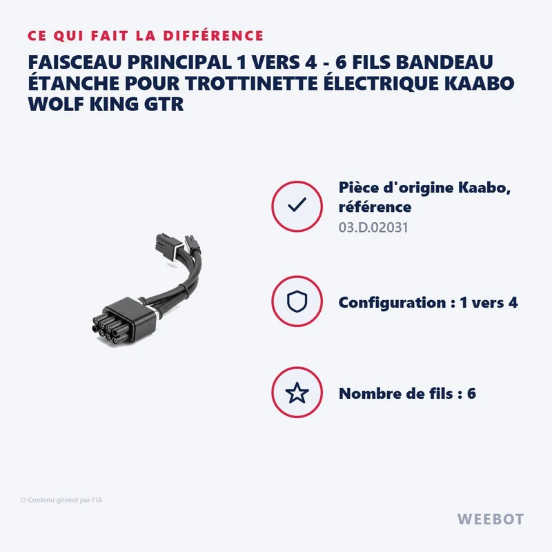 Faisceau Principal 1 vers 4 - 6 Fils Bandeau Étanche pour Trottinette Électrique Kaabo Wolf King GTR