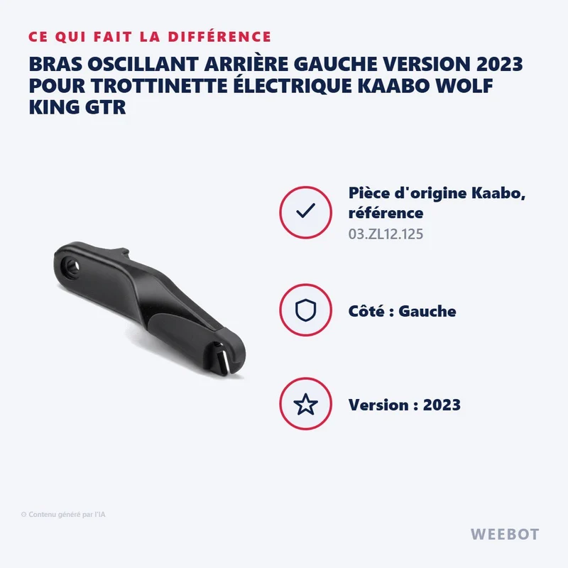 Bras Oscillant Arrière Gauche Version 2023 pour Trottinette Électrique Kaabo Wolf King GTR