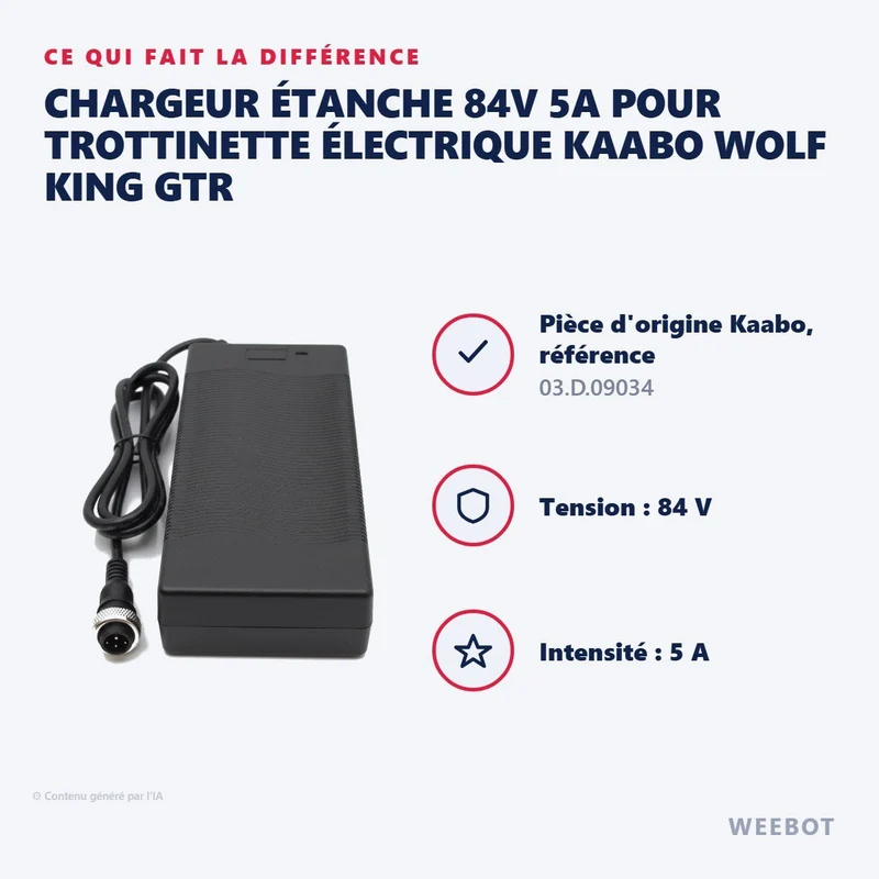 Chargeur Étanche 84V 5A pour Trottinette Électrique Kaabo Wolf King GTR