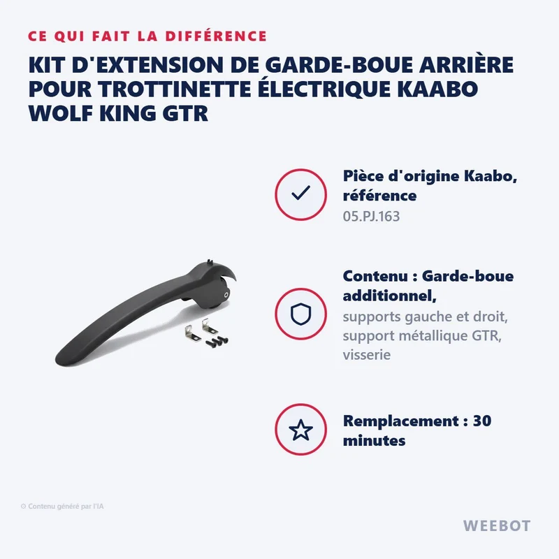 Kit d'Extension de Garde-Boue Arrière pour Trottinette Électrique Kaabo Wolf King GTR