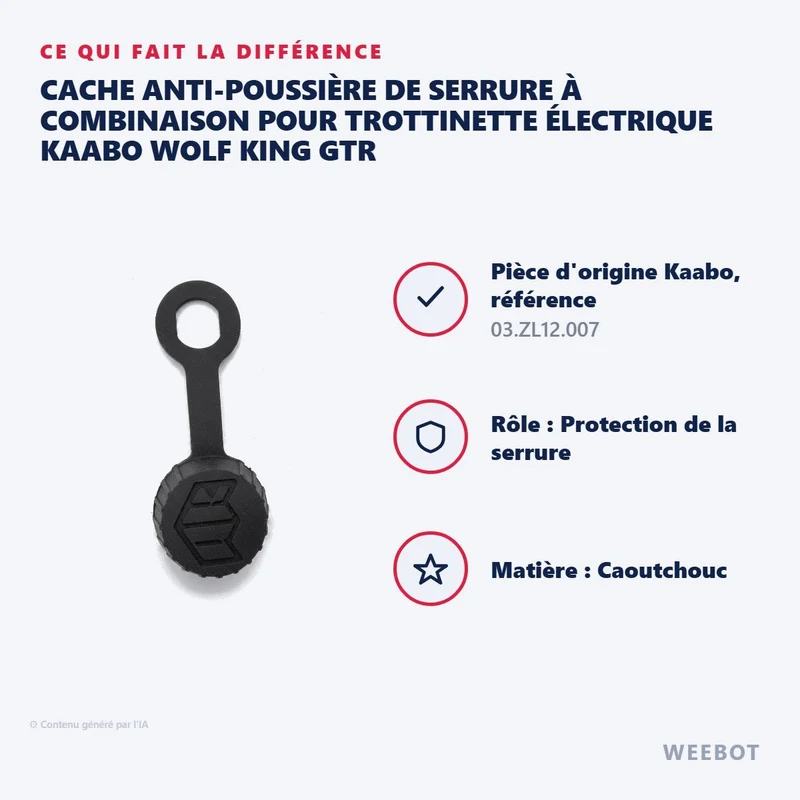Cache Anti-Poussière de Serrure à Combinaison pour Trottinette Électrique Kaabo Wolf King GTR