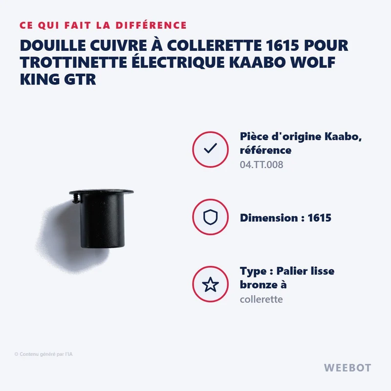 Douille Cuivre à Collerette 1615 pour Trottinette Électrique Kaabo Wolf King GTR