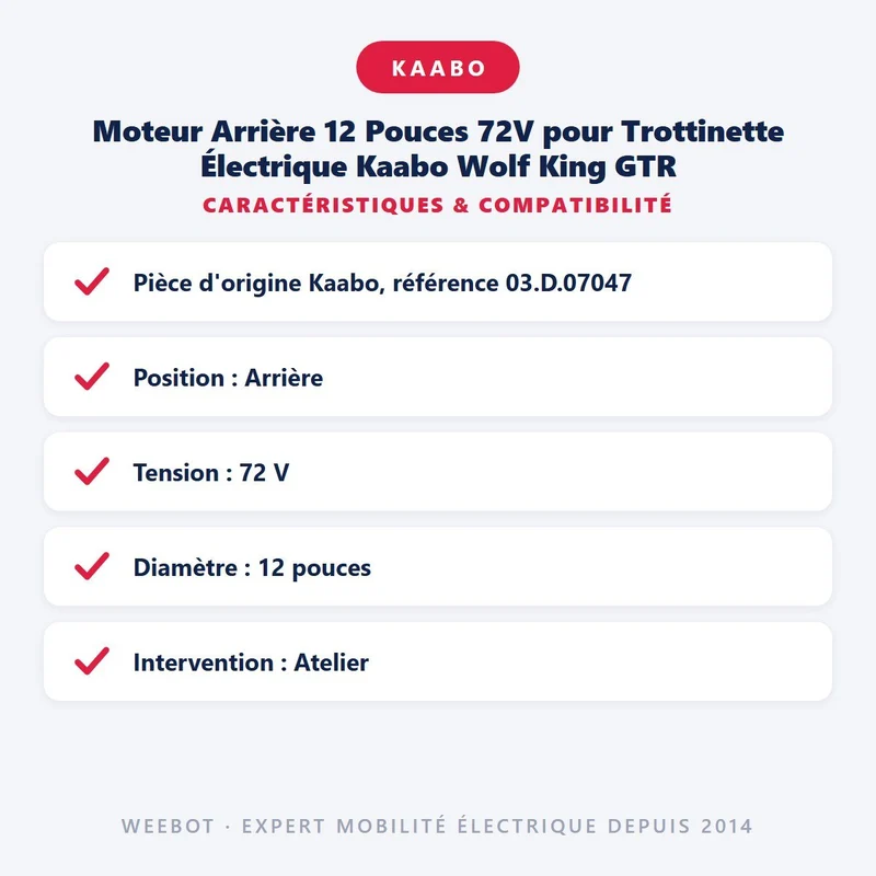 Moteur Arrière 12 Pouces 72V pour Trottinette Électrique Kaabo Wolf King GTR