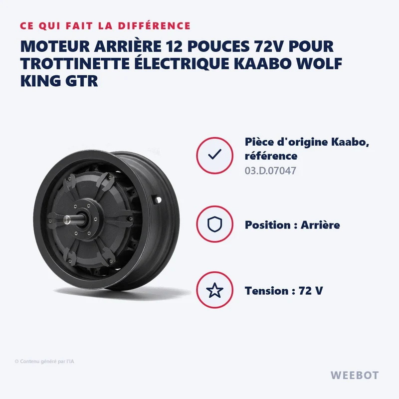 Moteur Arrière 12 Pouces 72V pour Trottinette Électrique Kaabo Wolf King GTR