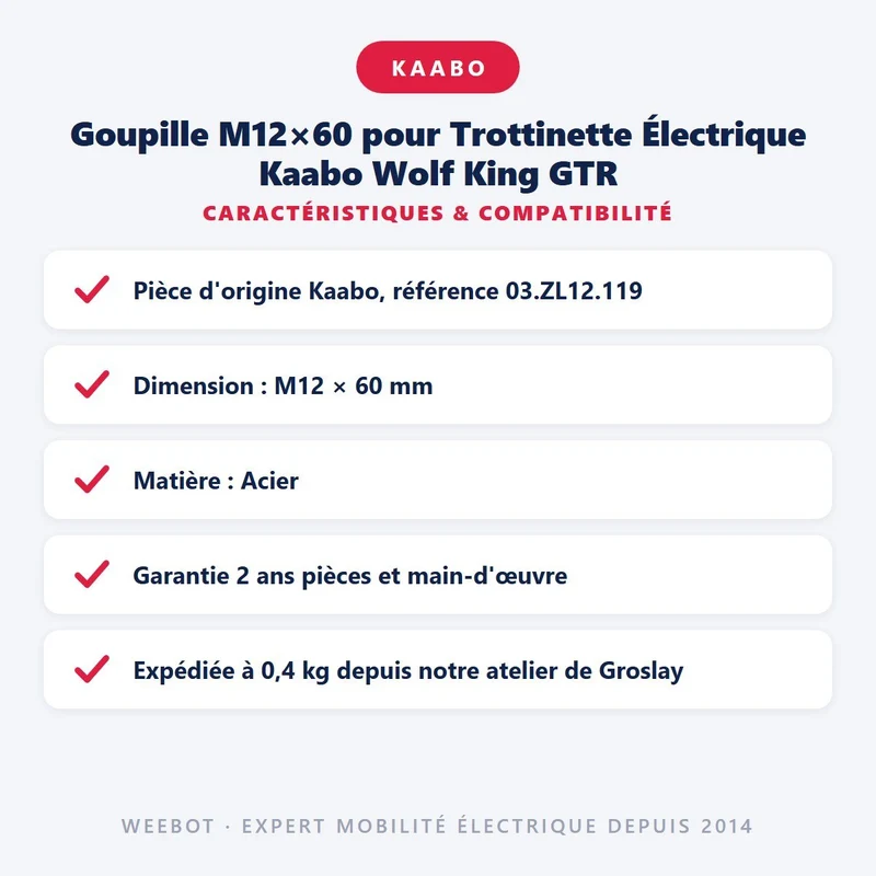 Goupille M12×60 pour Trottinette Électrique Kaabo Wolf King GTR