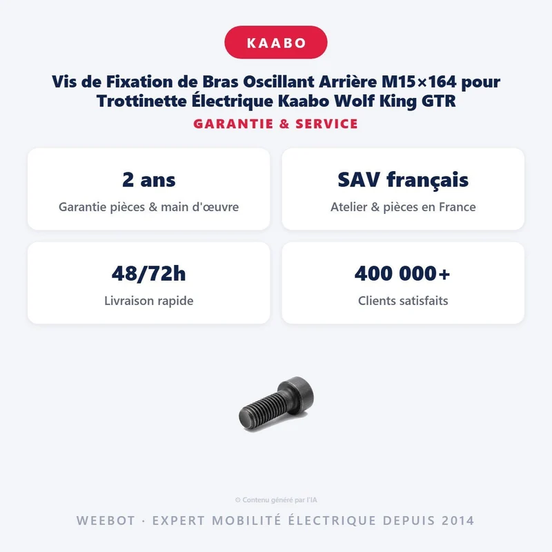 Vis de Fixation de Bras Oscillant Arrière M15×164 pour Trottinette Électrique Kaabo Wolf King GTR