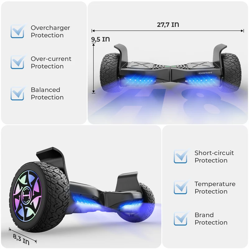 8.5" H8Max Off Road Hoverboard with Bluetooth Music and LED Lights - Self Balancing System
