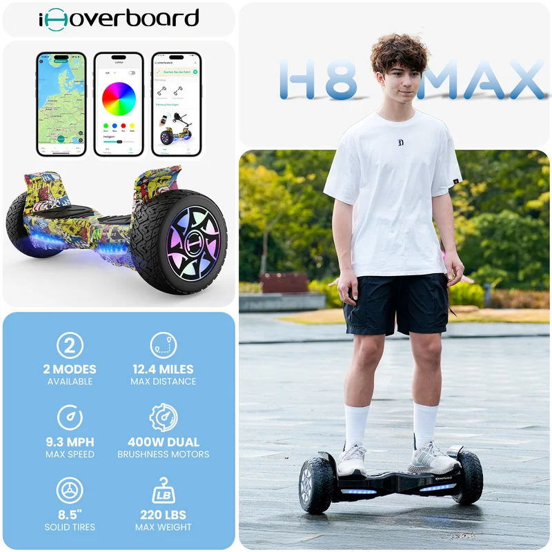 8.5" H8Max Off Road Hoverboard with Bluetooth Music and LED Lights - Self Balancing System