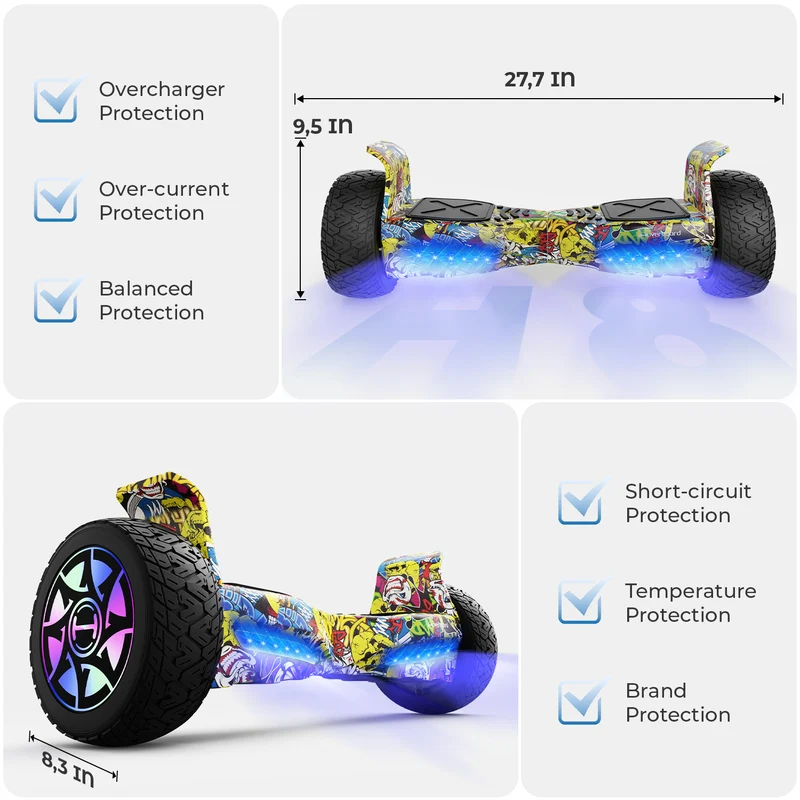 8.5" H8Max Off Road Hoverboard with Bluetooth Music and LED Lights - Self Balancing System