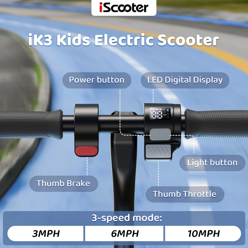 iScooter iK3Pro Electric Scooter for Kids with Colorful Lights & Height Adjustable
