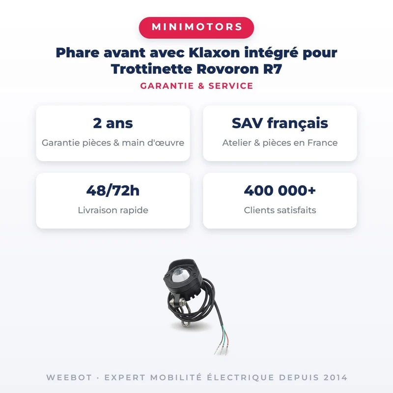 Phare avant avec Klaxon intégré pour Trottinette Rovoron R7