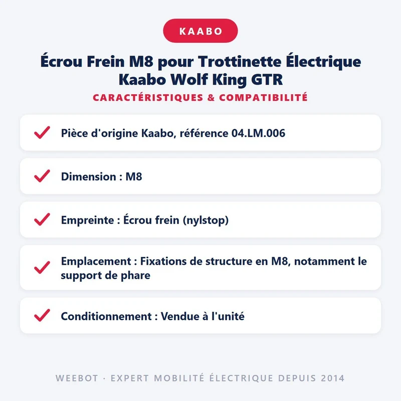 Écrou Frein M8 pour Trottinette Électrique Kaabo Wolf King GTR