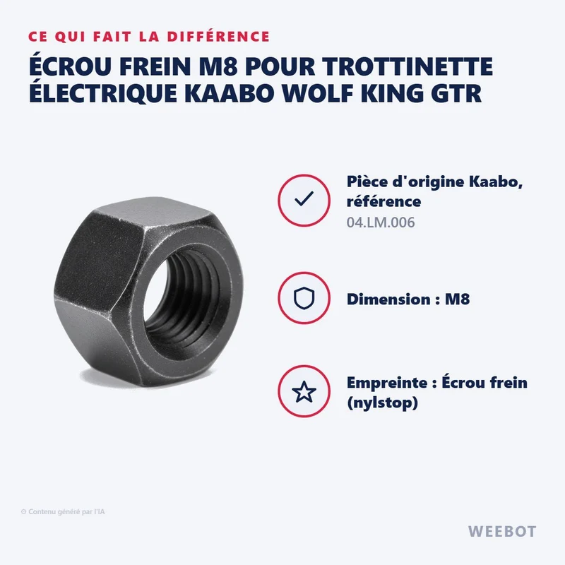 Écrou Frein M8 pour Trottinette Électrique Kaabo Wolf King GTR