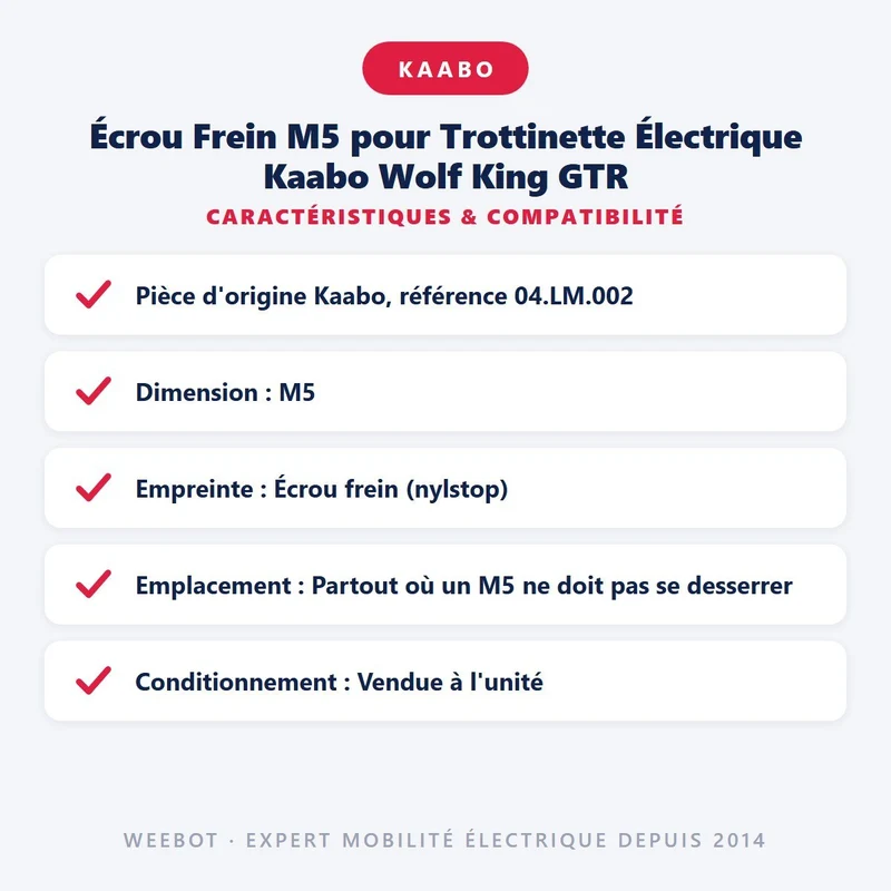 Écrou Frein M5 pour Trottinette Électrique Kaabo Wolf King GTR
