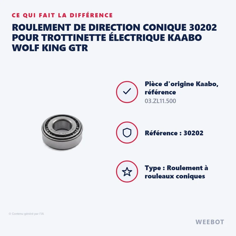 Roulement de Direction Conique 30202 pour Trottinette Électrique Kaabo Wolf King GTR