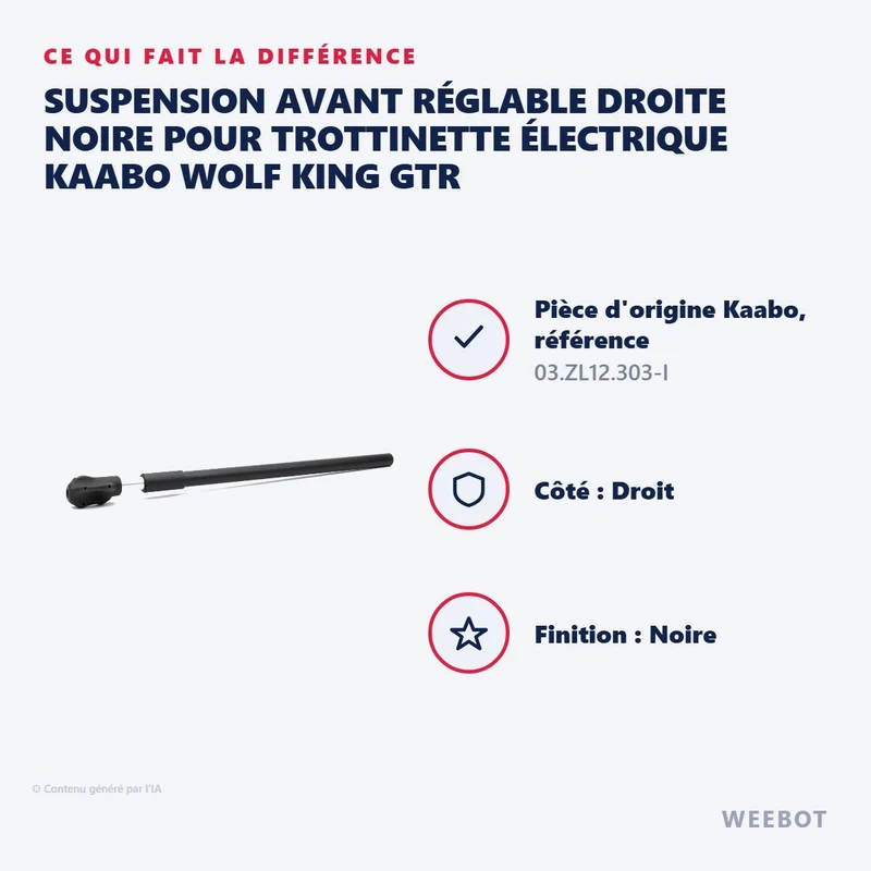 Suspension Avant Réglable Droite Noire pour Trottinette Électrique Kaabo Wolf King GTR