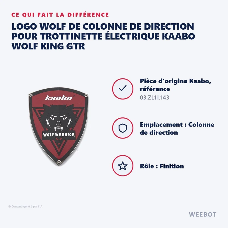 Logo Wolf de Colonne de Direction pour Trottinette Électrique Kaabo Wolf King GTR
