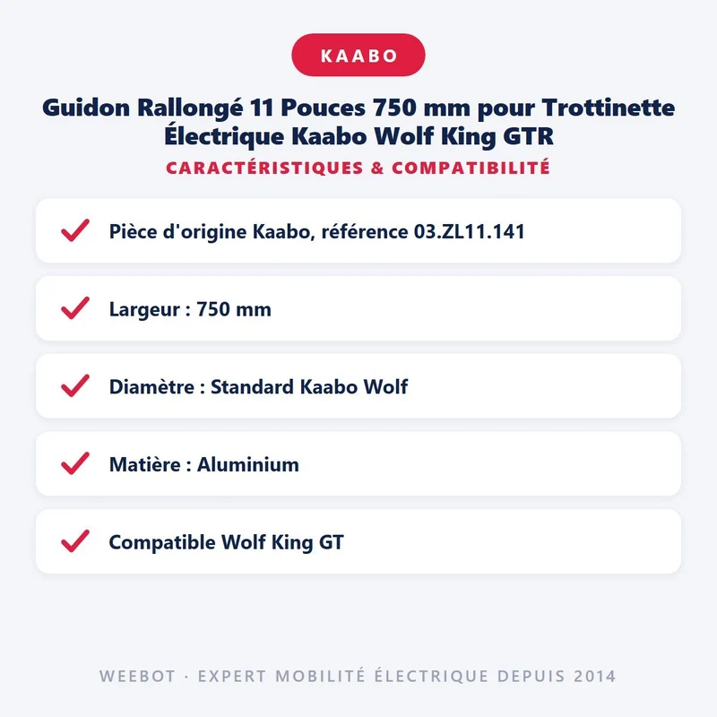 Guidon Rallongé 11 Pouces 750 mm pour Trottinette Électrique Kaabo Wolf King GTR